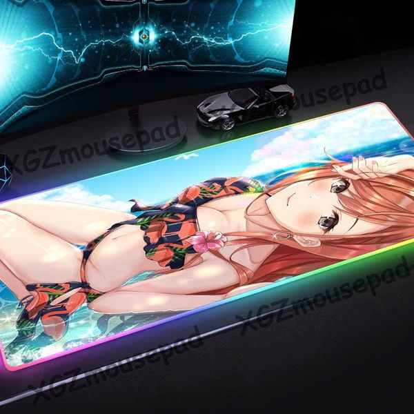 

mouse pads & wrist rests xgz anime summer beach swimsuit hd custom large rgb pad black lock edge computer desk mat rubber non-slip 900x400/8
