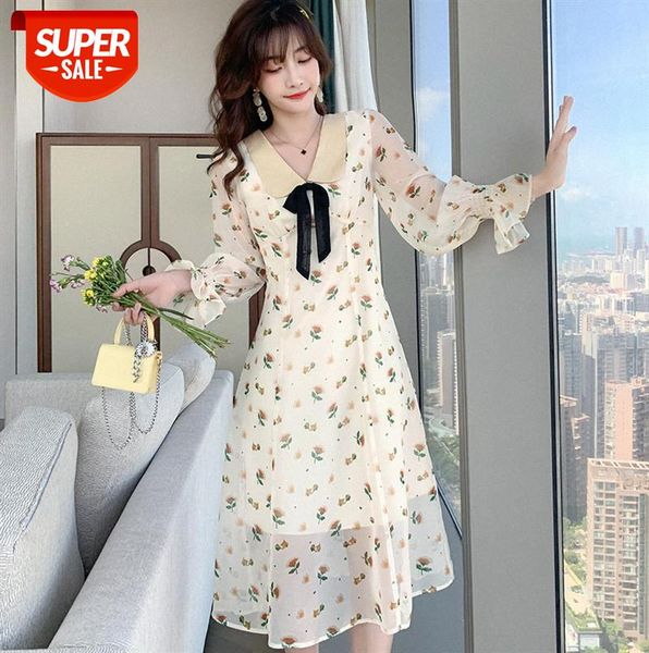 

french retro print midi dress, goddess fan temperament, slim all-match fairy skirt #hf3r, Black;gray