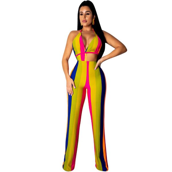 

summer backless stripe jumpsuits women party clubwear jumpsuit sleeveless open back loose wide leg overalls jumpsuits 2021, Black;white