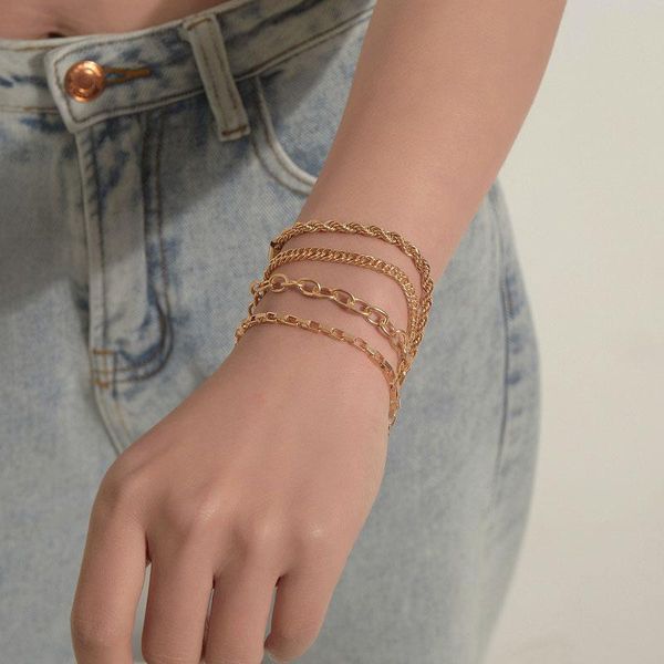 

link, chain fashion trend white pearl women's bracelet simple three-piece set personality and link hand 2021, Black