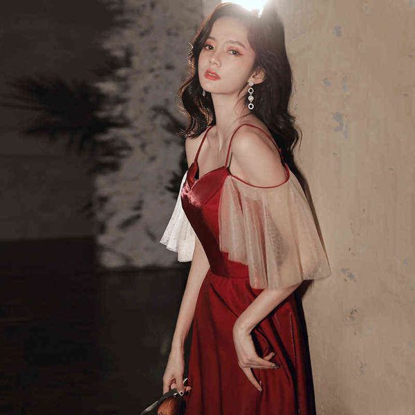 

luxury street style dresses toast bride 2021 autumn pregnant woman wine red evening female back door engagement can be worn at ordinary tim, Black;pink