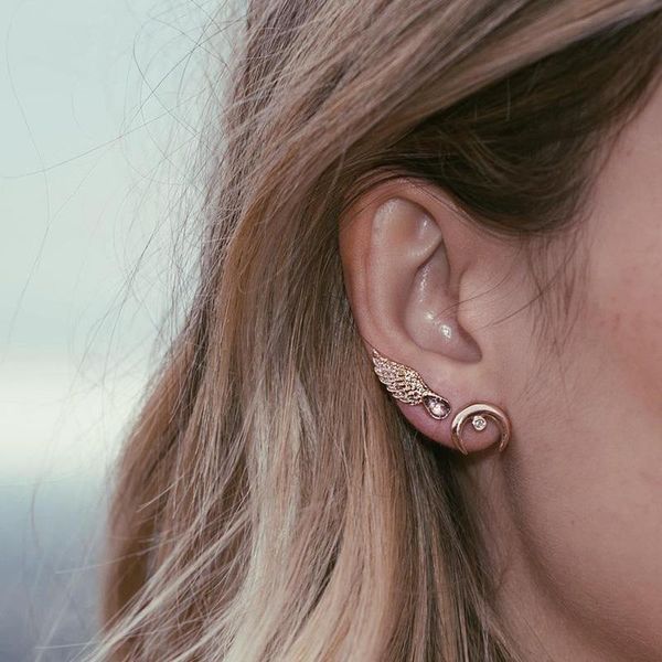 

fashion brinco cute girl jewelry fine 925 sterling single mini moon shape cz stud earring for elephant women party gift, Golden;silver
