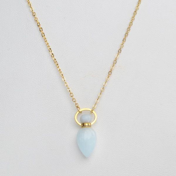 

pendant necklaces 5pcs gold color natural healing stone perfume bottle diffuser necklace essential oil aquamarines for women, Silver