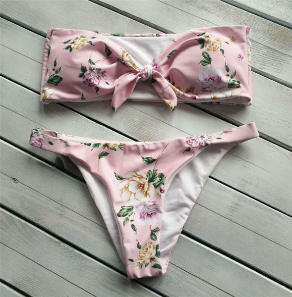 

bandeau bikini 2021 floral swimwear print swimsuit brazilian biquini thong bikinis set bow bathing suit maillot de bain s-l