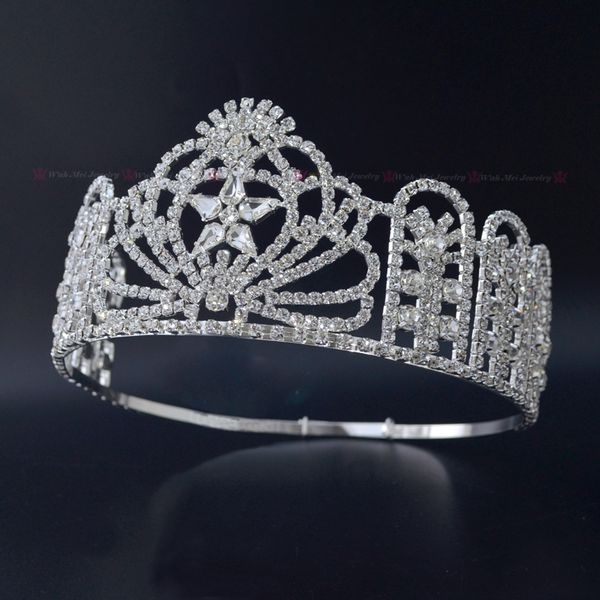 

pageant crown miss teen usa high quanlity rhinestone tiaras bridal wedding hair jewelry accessories adjustable headband mo231, White;golden