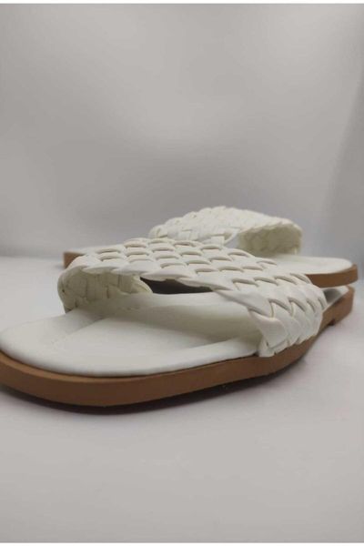 

slippers women white braided flat bottom, Black