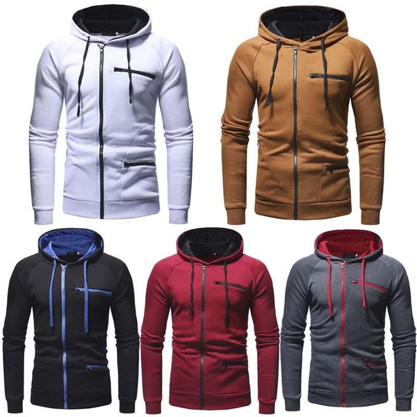

men's hoodies & sweatshirts fashionable hoodie zipper pocket cotton solid color slim 2021 autumn street casual plus size clothing m-3xl, Black