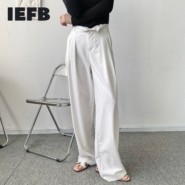 

iefb men's wear contrast color high waist loose wide leg trousers floor long suit pants male straight trousers 9y7238 210524, Black