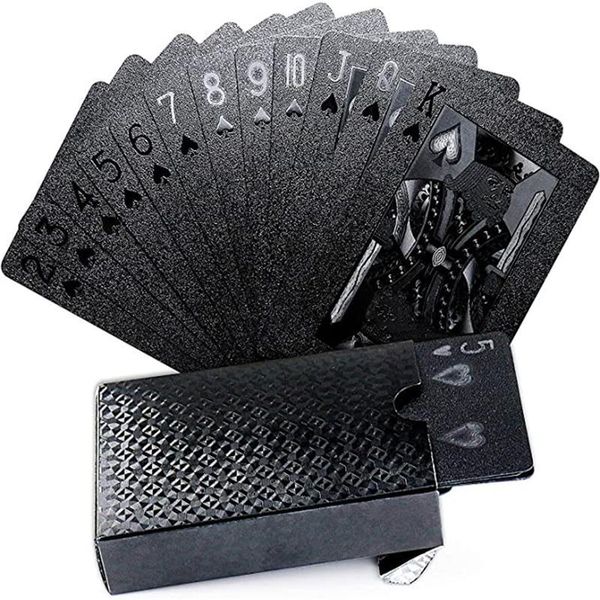 

black game one deck gold foil pokers euros style plastic poker playing card waterproof cards gambling board games 2021
