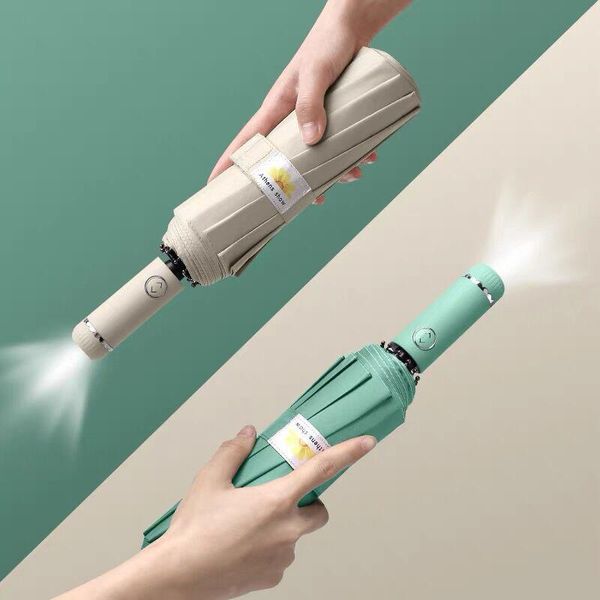 

umbrellas 12-bone automatic night led light folding big umbrella sunscreen men's business advertising