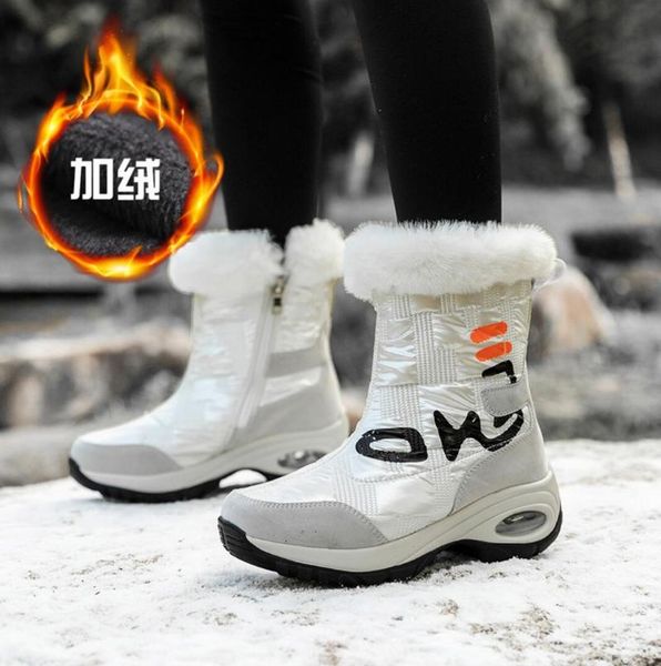 

boots winter snow 2021 outdoor women's mid-calf cotton shoes warm plush platforms thick bottom antiskid female footwarer, Black