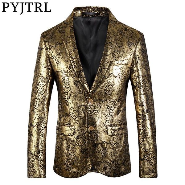 

men's suits & blazers pyjtrl blazer men luxurious rose gold pattern slim fit dress party prom suit jacket singers clothing, White;black