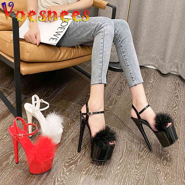 

sandals voesnees women 2021 walking show model high heel shoes17cm fur summer nightclub party wedding stiletto 5qrf, Black