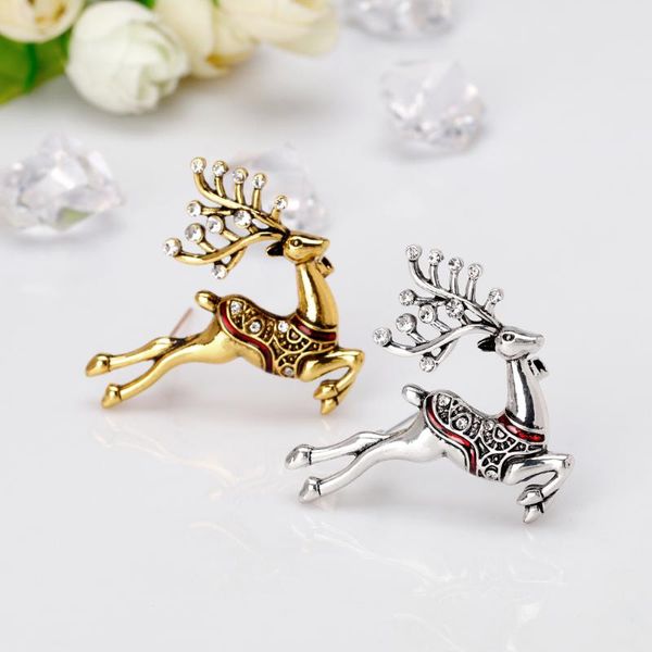 

pins, brooches 3pcs/lot fashion christmas elk brooch crystal cute cartoon pins favorite gift for year, Gray