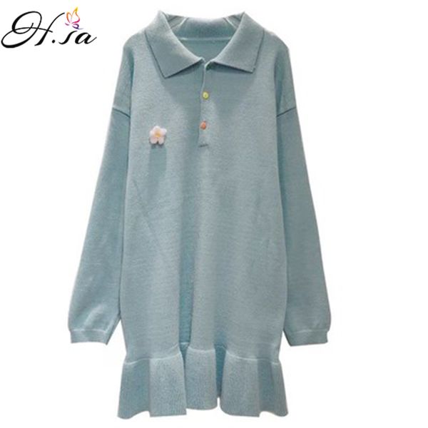 

h.sa korean style women dress long sleeve ruffles pull floral robe sweater jumpers sueter feminino chic 210417, White;black
