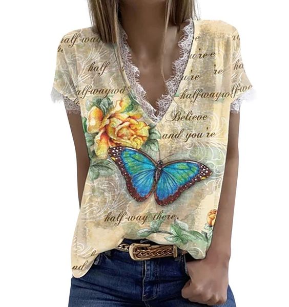 

fashion t shirt 2021 women's digital printing butterfly lace, White