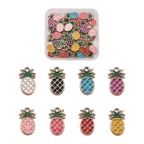 

charms 32pcs/box fruit alloy enamel cherry strawberry pineapple pendants mixed color for diy jewelry making decor accessories, Bronze;silver