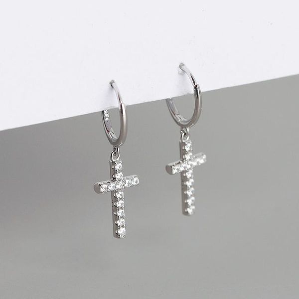

hoop & huggie 925 sterling silver dangle drop cz cross hanging earrings a1861, Golden;silver