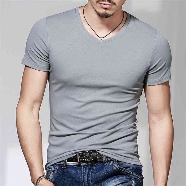 

new men round collar short sleeve t-shirt v-neck pure color t-shirt and a half sleeve t-shirt cultivate one's morality is tight 210409, White;black