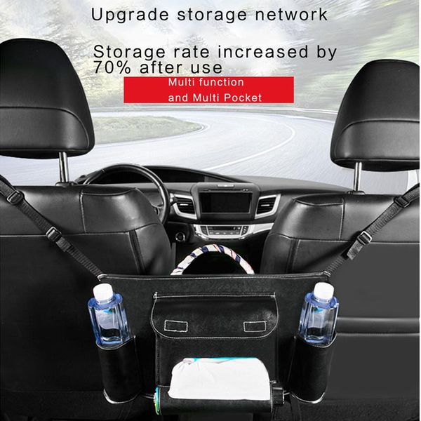 

car organizer universal seat back storage bag pu leather handbag drinks water bottle holder with tissue box auto stowing tidying
