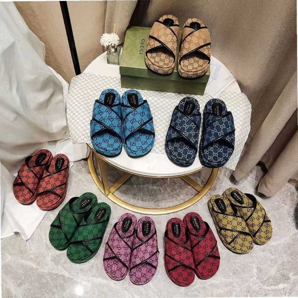 

2021 summer new cross band g muffin thick soled slippers for women[it will be sent out on may 22] zlh, Black