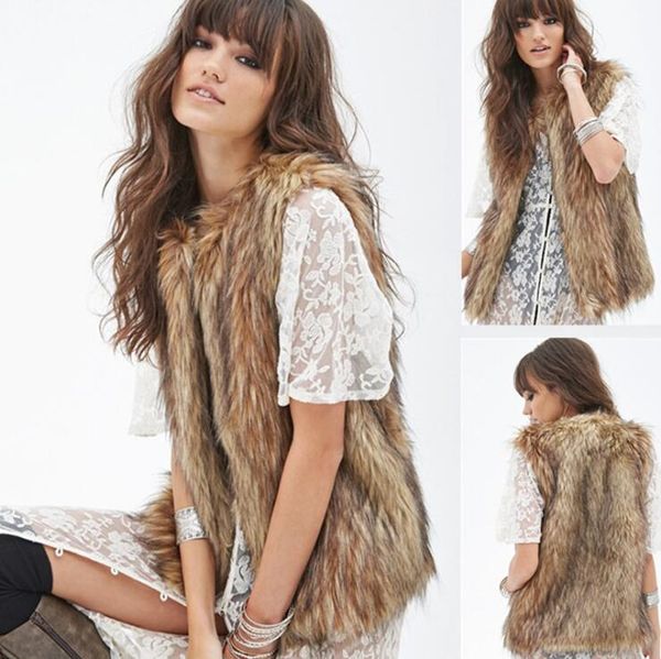 

women's vests fashion style imitation fur coat female raccoon vest faux long hair, Black;white