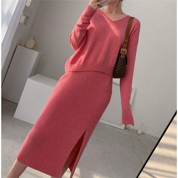 

skirts two-piece sweater set with cleavage in v hk165, Black