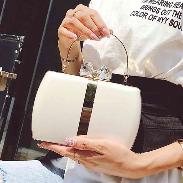 

box banquet party evening bag with hasp lock women day clutches ladies wedding hand 2 chains