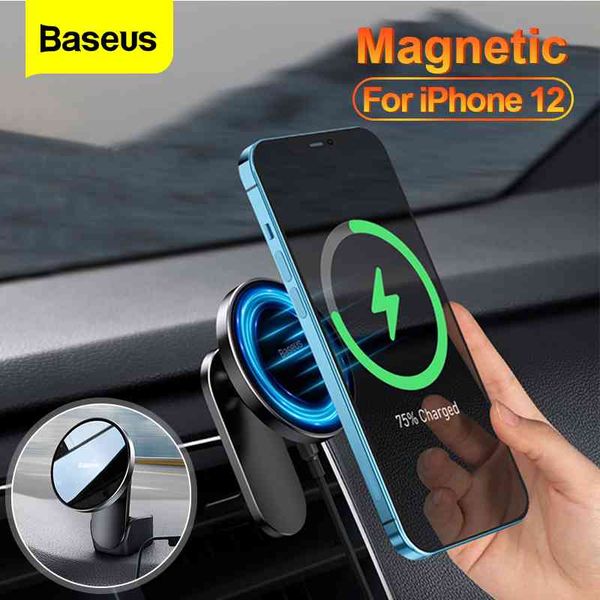 

baseus magnetic phone mobile support 15w wireless fast charger for iphone 12 pro max mini car air vent mount holder