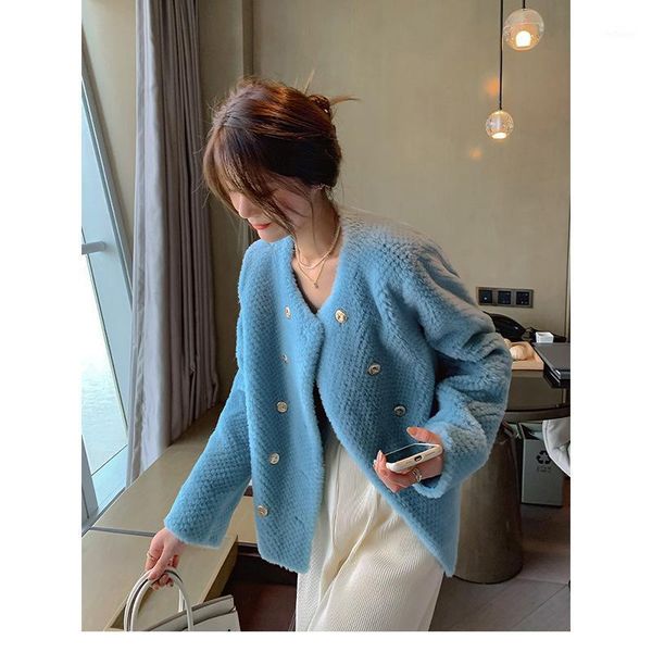 

women's wool & blends 2021 autumn and winter 100% temperament ladie lamb sheep shearing fur one short coat women, Black