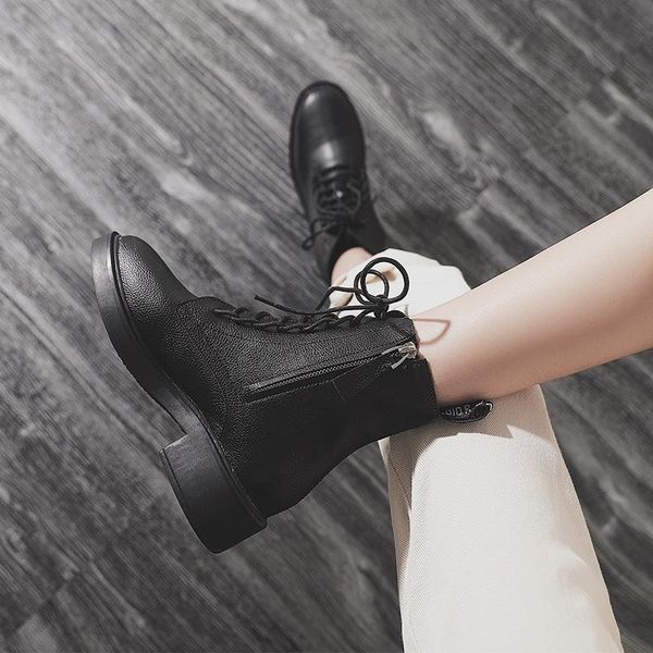

boots 2021 winter women short shoes british lace-up zipper motorcycle black white warm platform thick sole