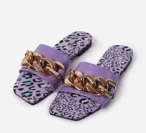 

woman slipper luxury designer sandals summer fashion slipper flat heel slippers chain casual shoes womens leather beach, Black