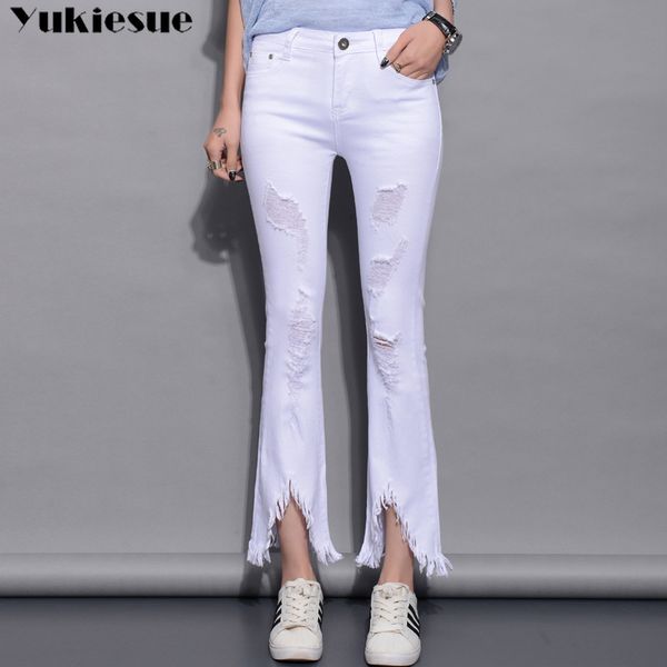 

woman's jeans with high waist flare woman mom split up ripped hole women's for women jean femme plus size 210519, Blue
