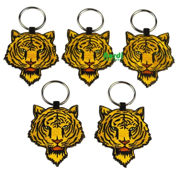 

keychains cute tiger shape animal keychain embroidered key tag with metal keyring, Silver