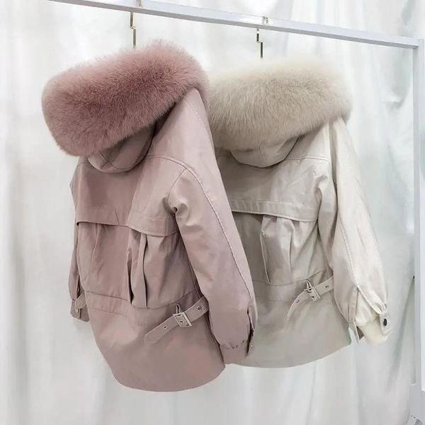 

women's down & parkas real fur winter women female coat 2021 style detachable collar liner short outcoat, Black