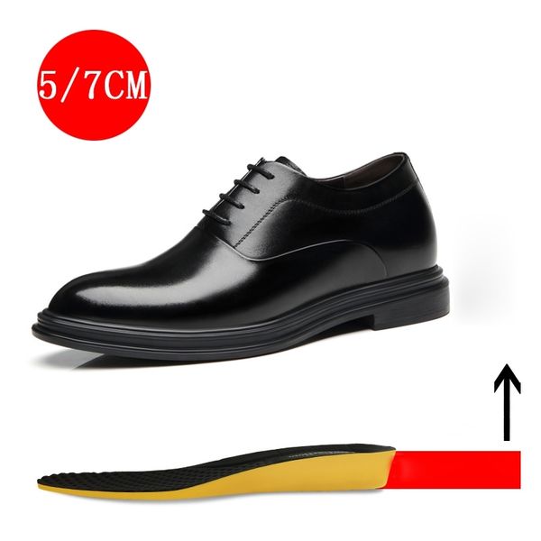 

misalwa 5/7cm classic mens derby shoes platform height increase men dress shoes formal suit elevator business shoes 210330, Black