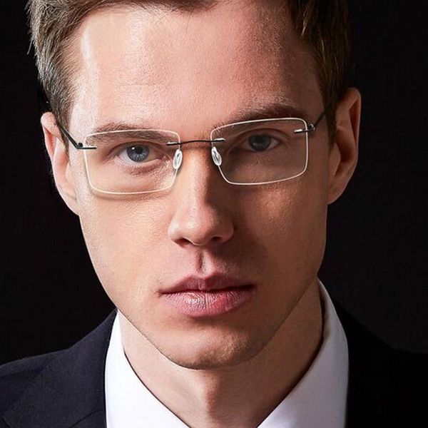 

fashion sunglasses frames lightweight b-titanium men rimless glasses frame 53-18-135 concise rectangualr for prescription eyeglasses accusto, Black