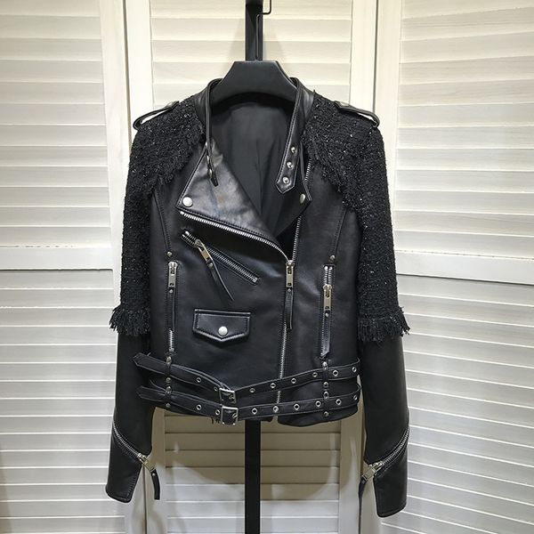 

women's jackets 2021 autumn of women sheep real leather motorcycle chic genuine jacket b392, Black;brown