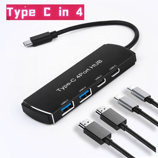 

hubs 2021 usb3.1 c hub thunderbolt 3 4 in 1 usb-c adapter usb3.0 type-c pd fast charger for huawei p20 pro pc accessories type