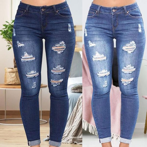 

women's jeans 2021 embroidered daisy ripped women loose cropped trousers summer thin high waist straight leg pants bf, Blue