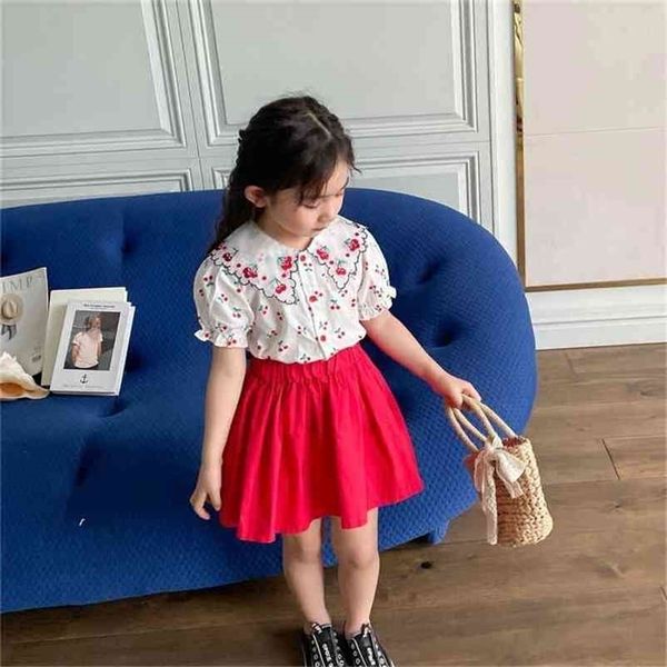 

summer arrival girls fashion cherry suit skirt kids clothes 210528, White
