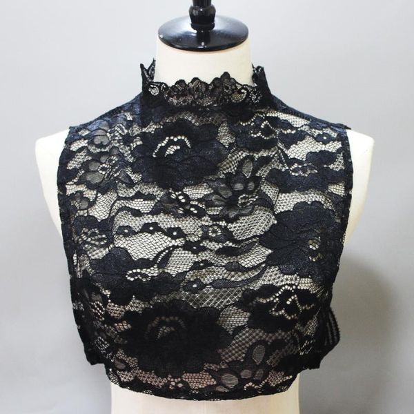 

bow ties fashion stand ruffle detachable collars for women lace flower embroidered faux collar ladies half shirt fake, Black;gray