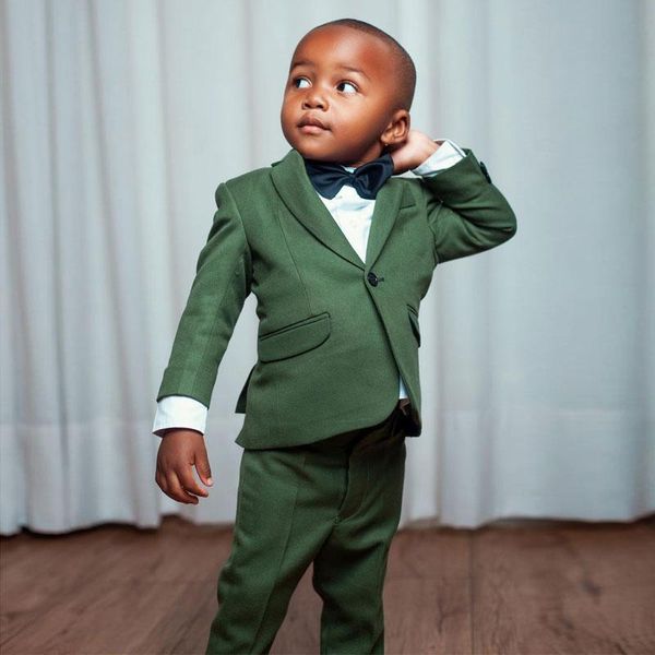 Мужские костюмы Blazers Оливковые зеленые 2 шт. Мальчичный кольцевой носитель смокинг, детская одежда Дети Формальная одежда с куртками и штанами