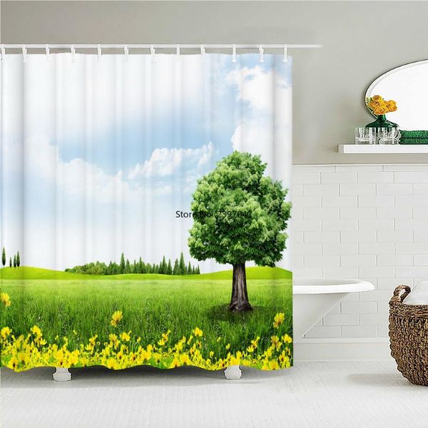 

shower curtains sunny landscape curtain with hooks waterproof fabric blue sky and white clouds nature scenery decor bathroom