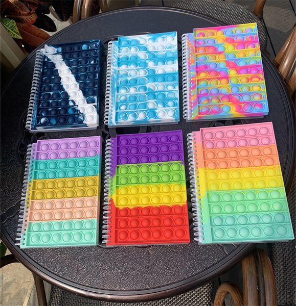 

new 12 styles christmas party favor notebook a5 tie dye rainbow finger bubble cover notebook decompression silicone fidget toys for kids sch