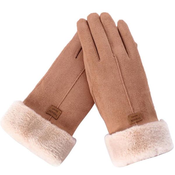 

five fingers gloves winter suede female plus velvet thickening outdoor cycling electric motorcycle working, Blue;gray