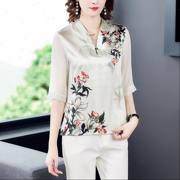 

korean silk plus size womens shirts elegant floral satin top, White