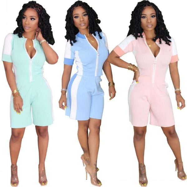 

women's tracksuits s-2xl sports suit fashion women zipper short sleeve t-shirt + shorts set of 2021 european and american casual clothi, Gray