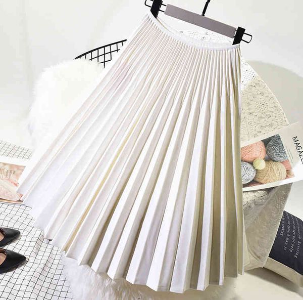 

skirts autumn women vintage high waist pleated casual loose solid stretch saias midi faldas onesize eupi, Black