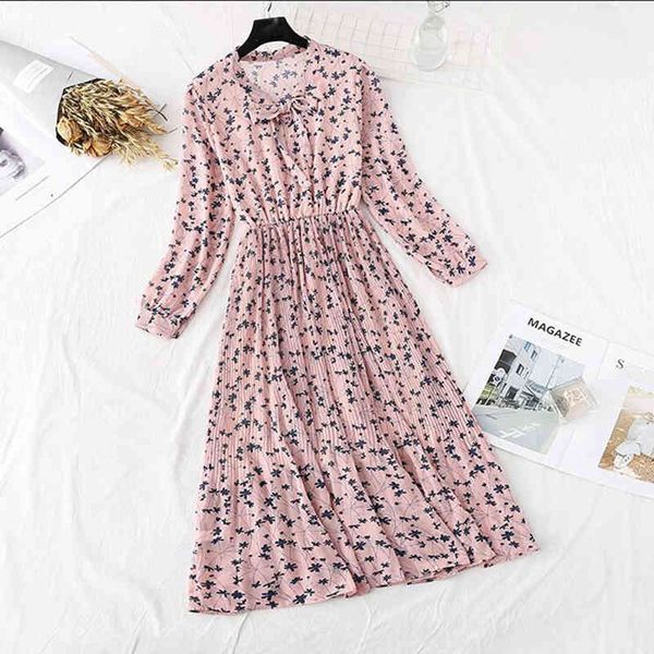 

dresses spring autumn sleeve women casual print chiffon es vintage elastic high waist lotus leaf long vestidos, Black;gray